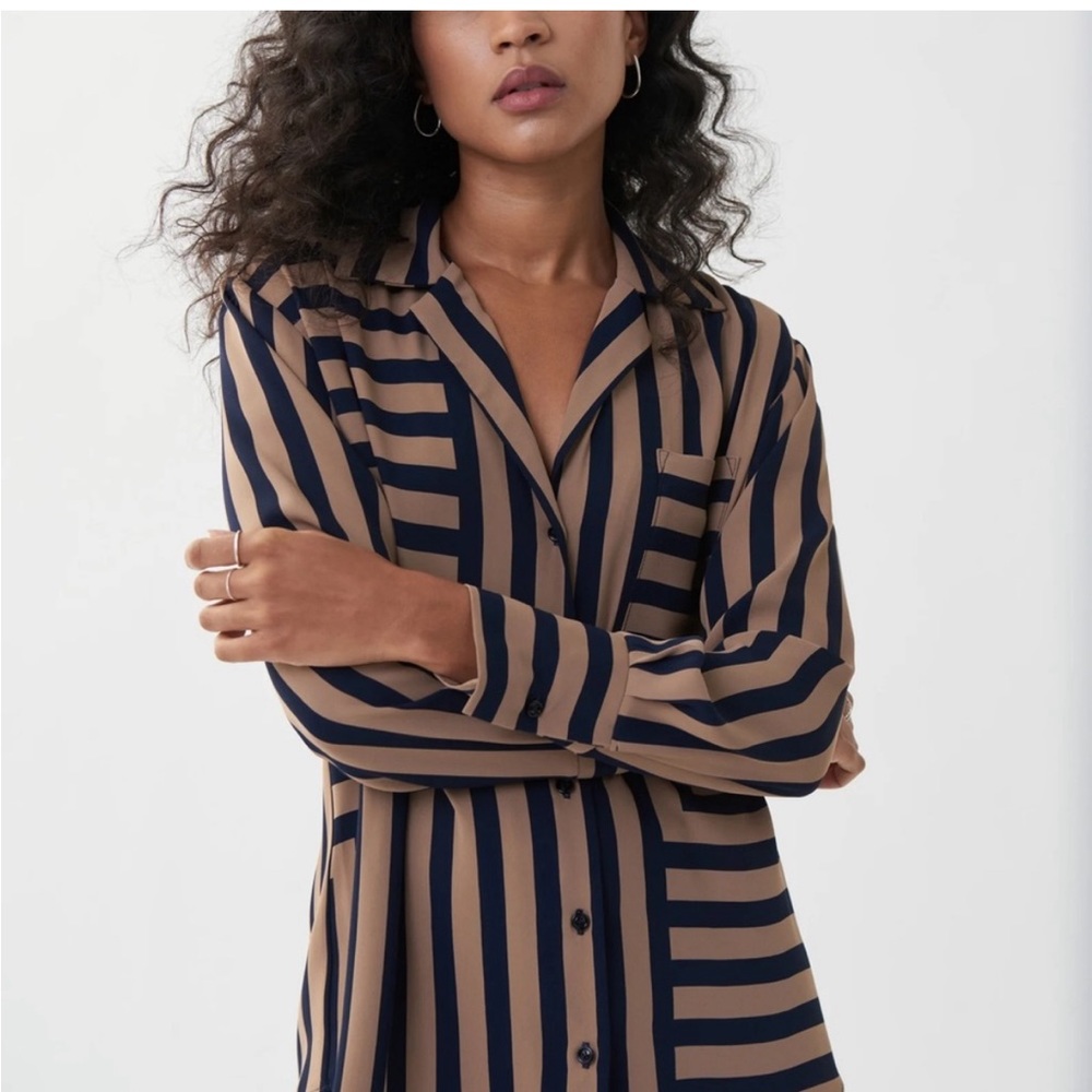 Joseph Ribkoff Stripe Midnight Blue and Beige blouse size 12